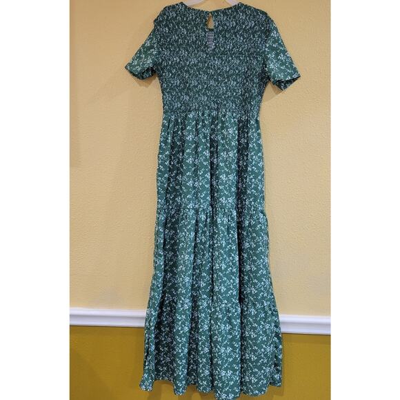 Aly Daly Small Smocked Maxi Dress Green Floral Print Size Small Three Tiered - Picture 3 of 15
